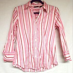 New York & Company Pink, Red, and White Striped Shirt